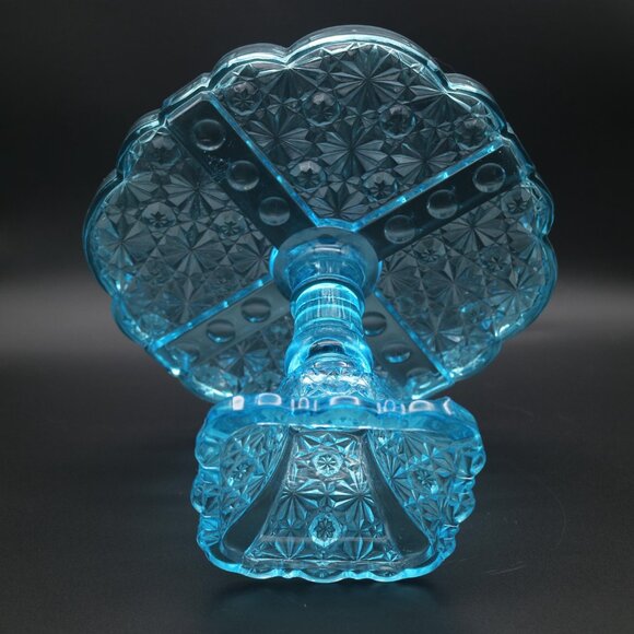 Antique EAPG Uranium Glass Blue Cake Stand | Daisy & Button Cake Stand - Picture 6 of 9